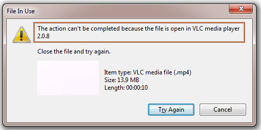 File in use - Action Cannot be completed